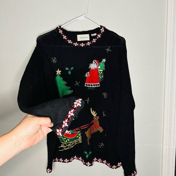 Vintage Lemon Grass Crew Neck Beaded Christmas Santa Tree Ugly Sweater size M - Picture 4 of 7